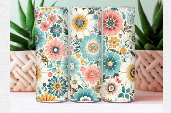 Flower Tumbler Wrap Sublimation Design