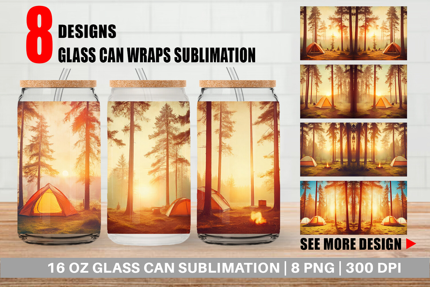 Glass Can Camping Forest Sunset Graphic by Artnoy · Creative Fabrica