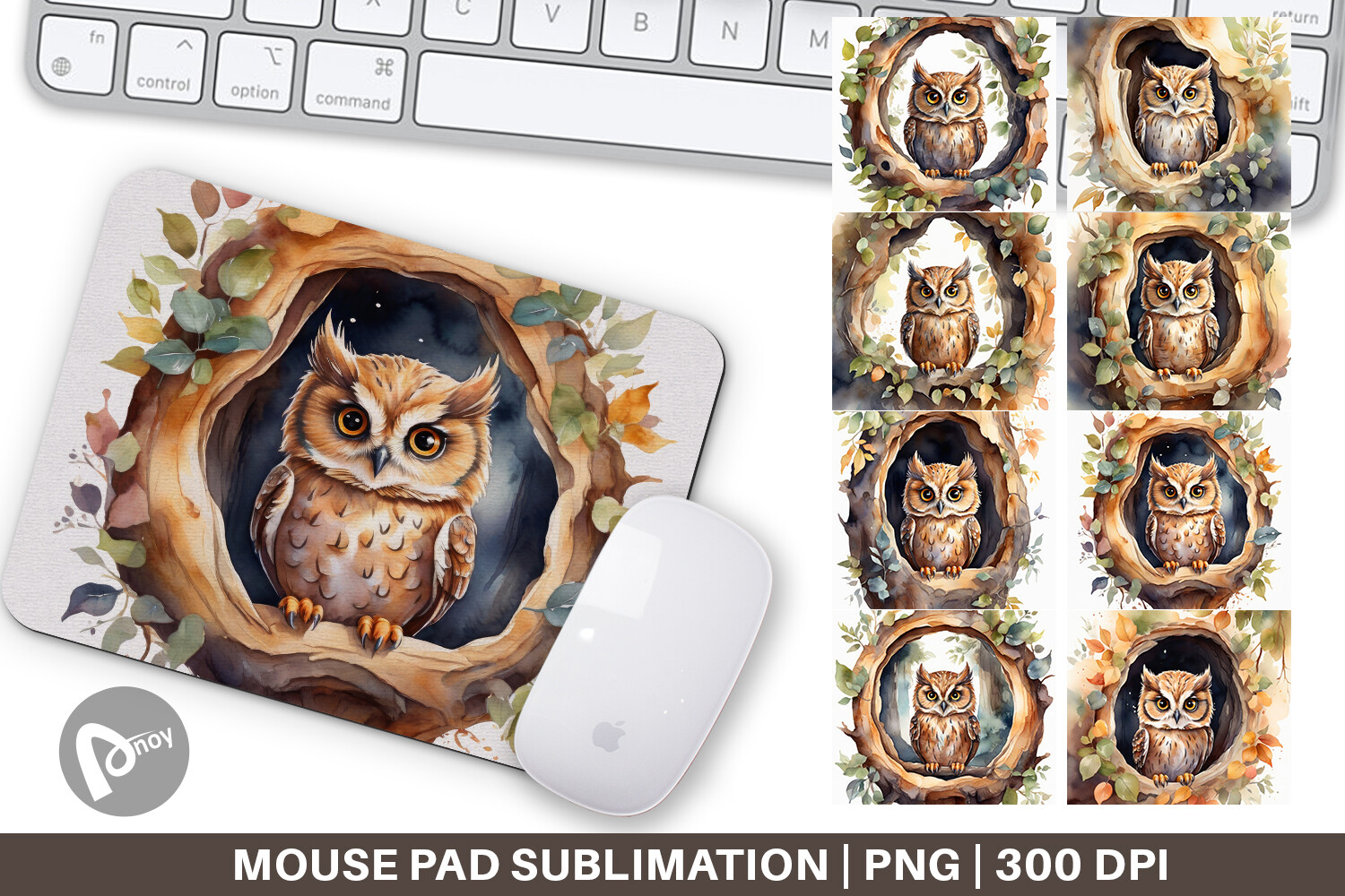 Mouse Pad Watercolor Owl Graphic by Artnoy · Creative Fabrica