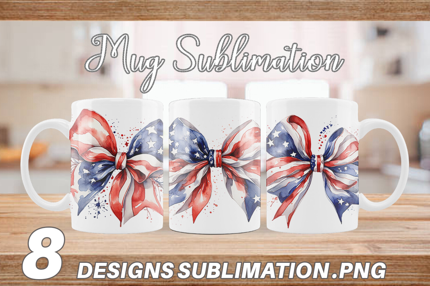 Mug Wrap Watercolor Patriotic Bow Graphic by Artnoy · Creative Fabrica