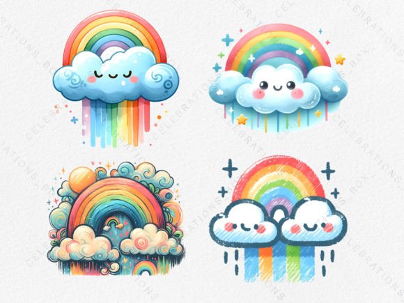 Cute watercolor rainbow clipart for pet memorial mugs and garden stones