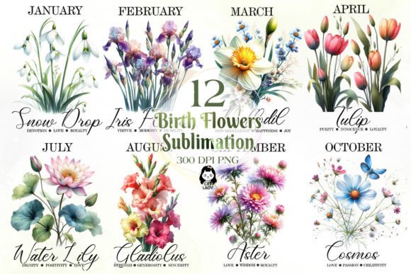 Birth Flowers Sublimation Clipart Bundle