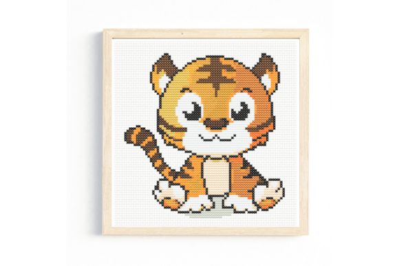 Cute Cartoon Sitting Tiger Cross Stitch