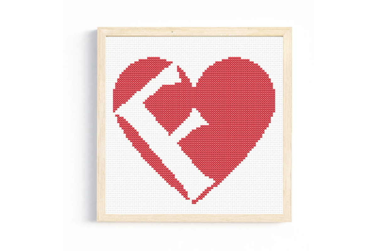 F Monogram in Heart Cross Stitch Pattern