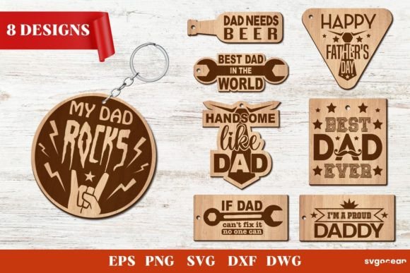 Father’s Day Keychains Laser Cut Illustration Artisanat Par SvgOcean