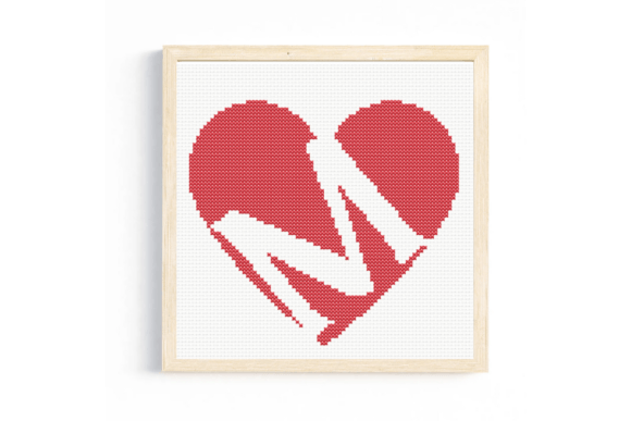 M Monogram in Heart Cross Stitch Pattern