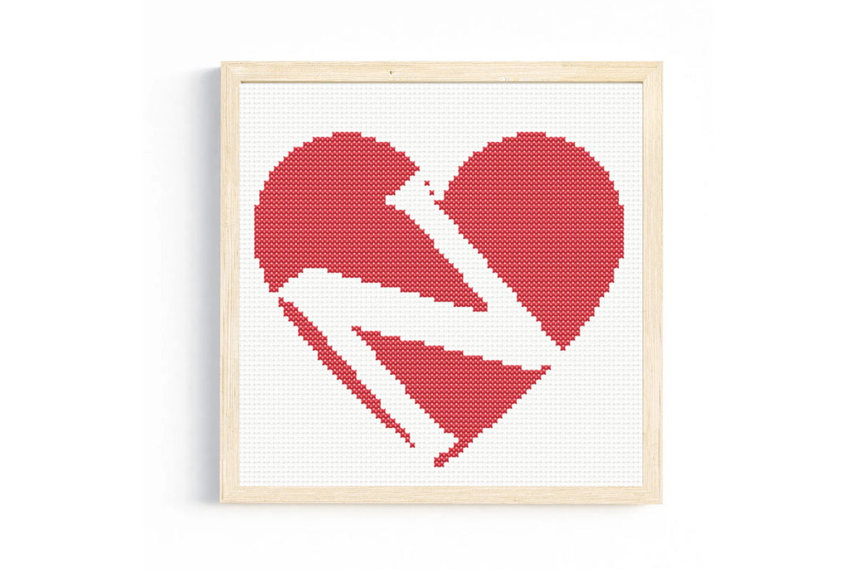 N Monogram in Heart Cross Stitch Pattern