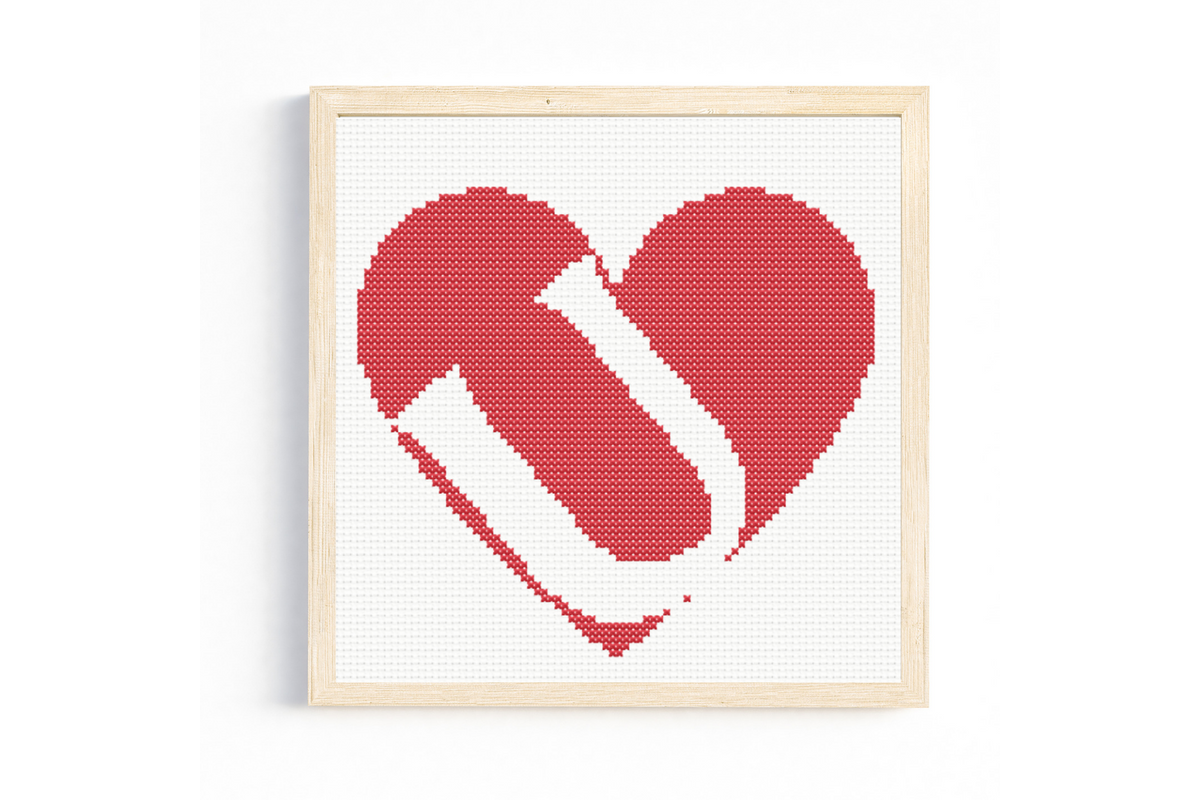 U Monogram in Heart Cross Stitch Pattern