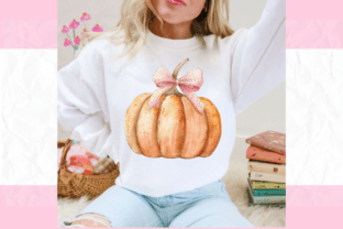 Watercolor Pumpkin with Pink Bow PNG Graphic by CotswoldCoDesigns ...