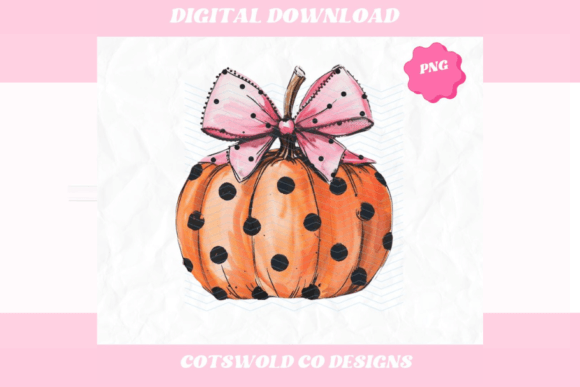 2 Watercolor Pumpkin With Pink Bow Png Designs & Graphics