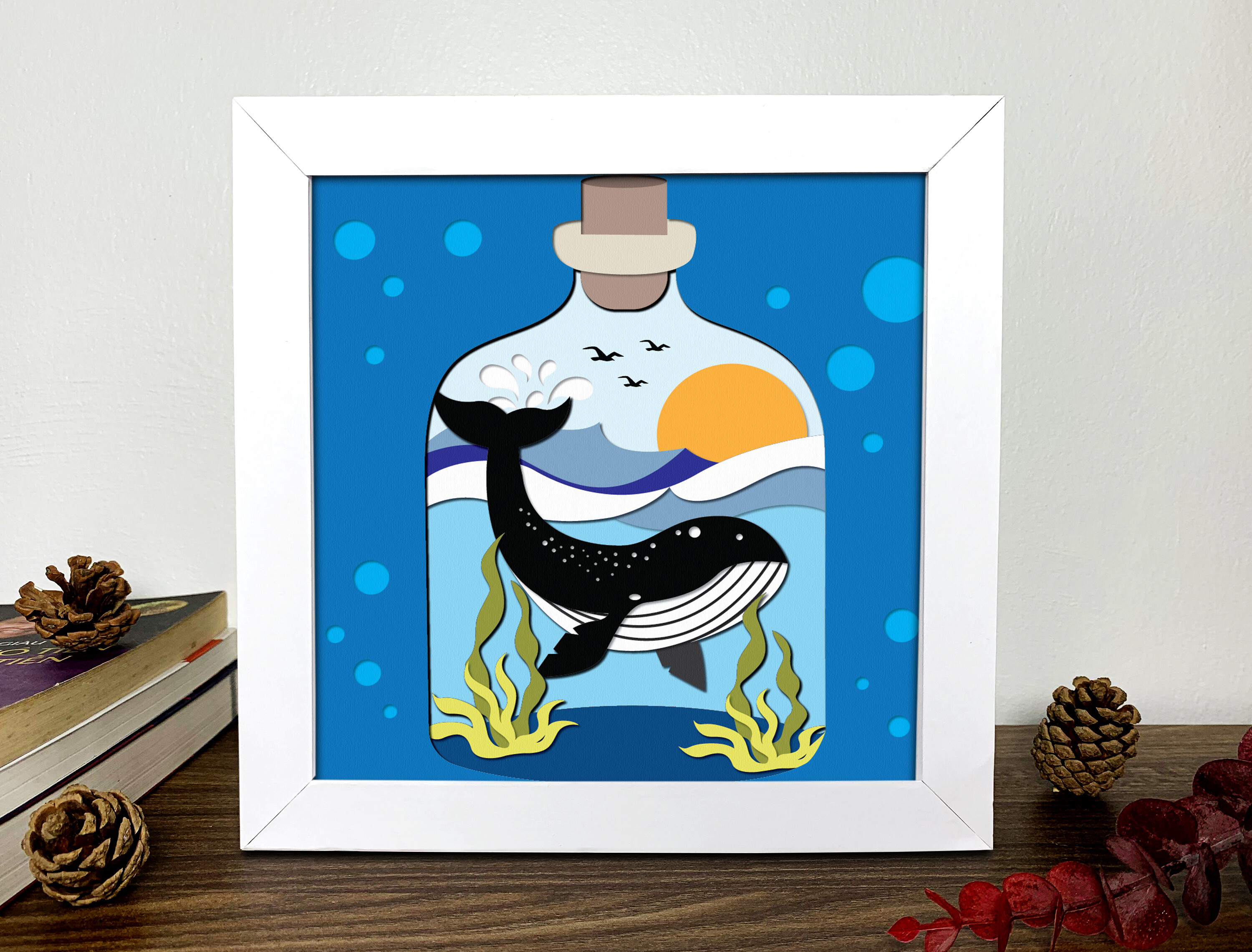 Whale 3D Papercut Shadow Box · Creative Fabrica