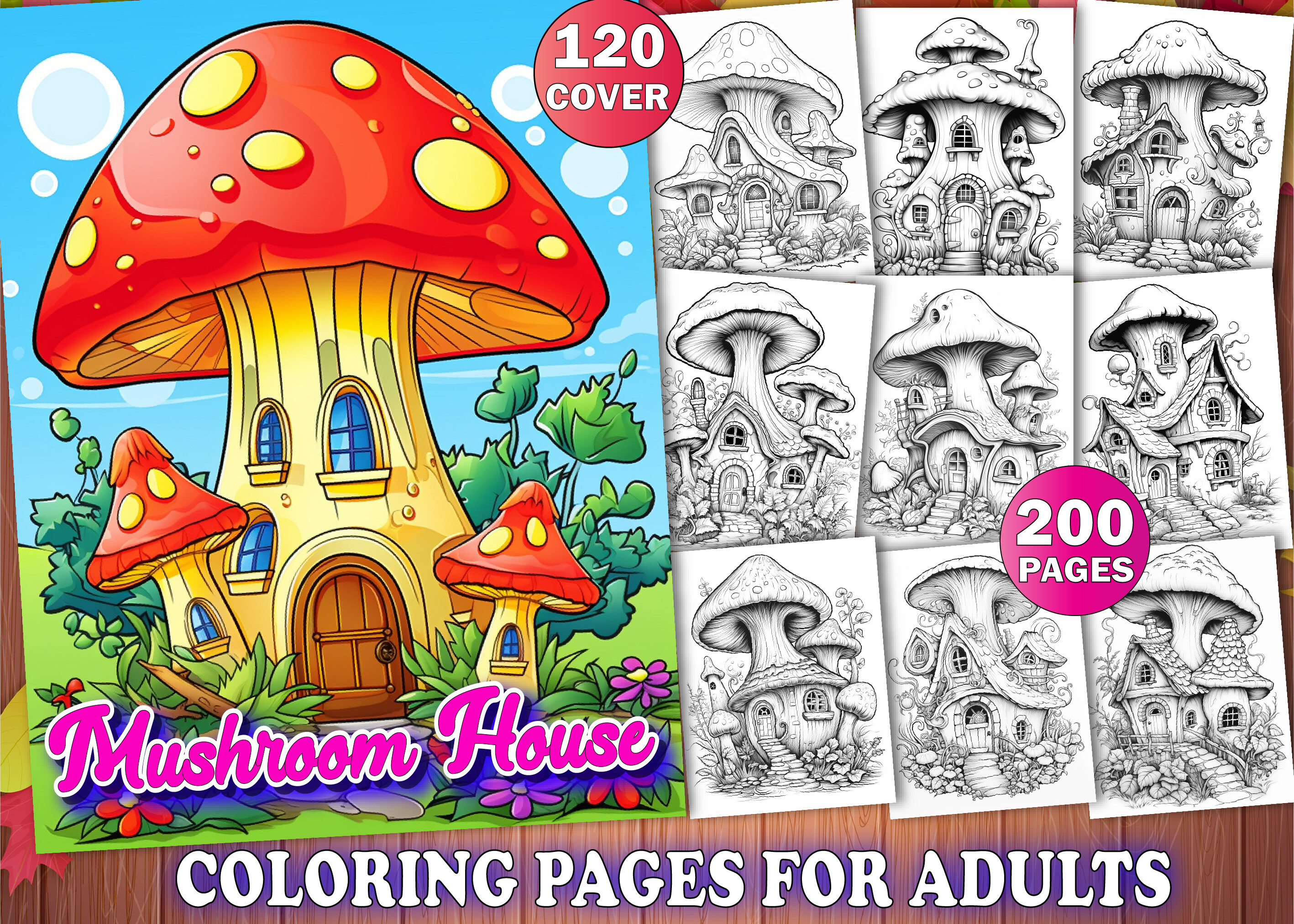 200 Mushroom Houses Adult Coloring Pages