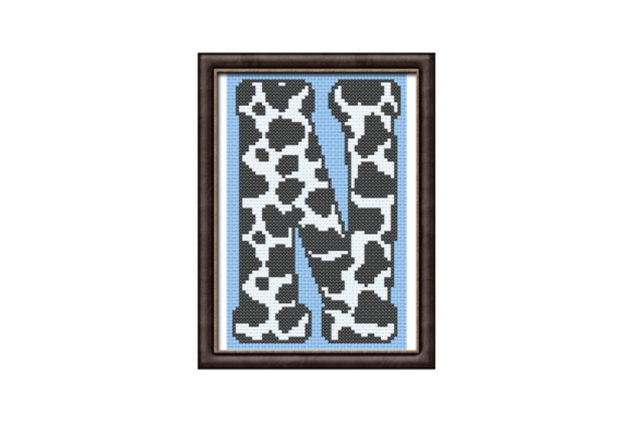Cow Print N Monogram Cross Stitch