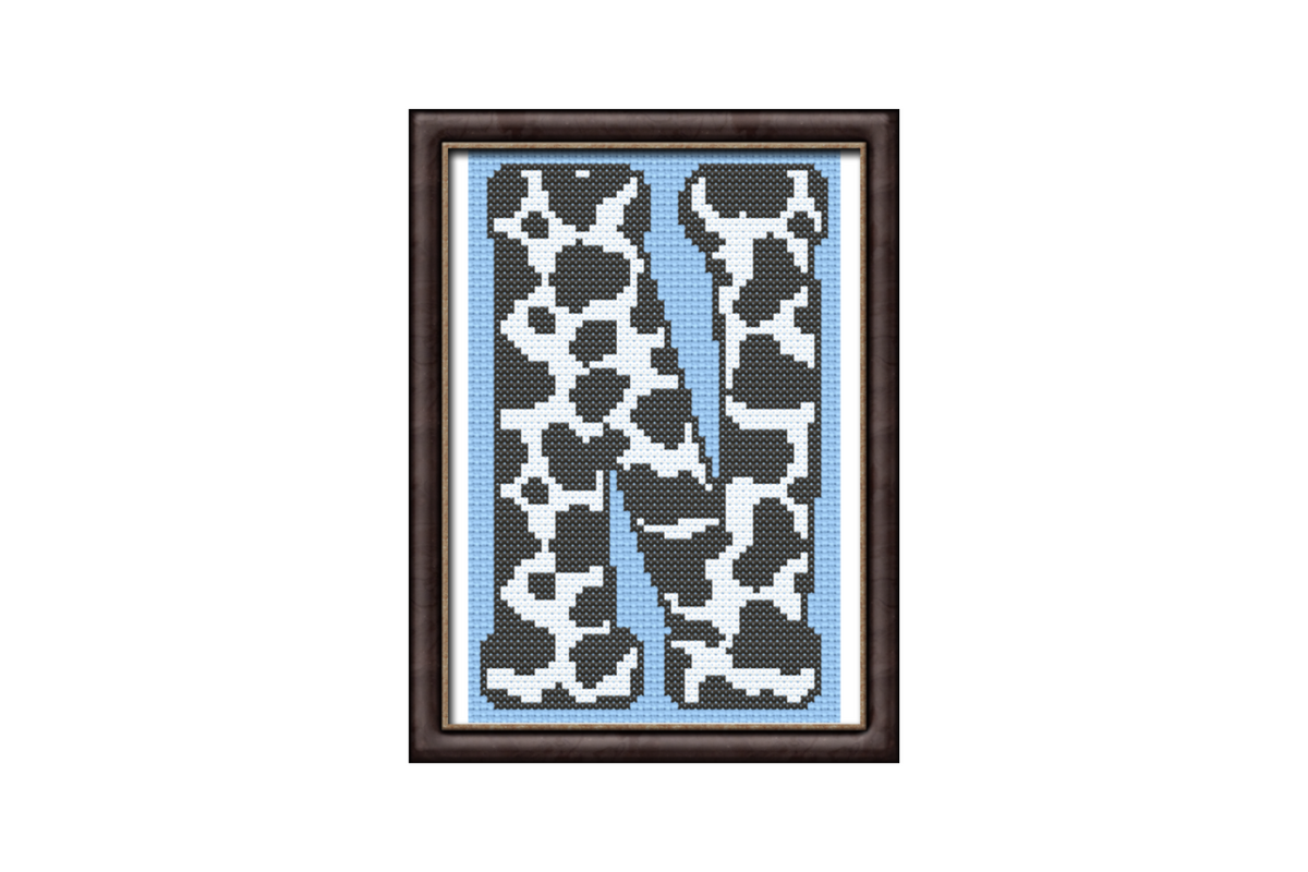 Cow Print N Monogram Cross Stitch