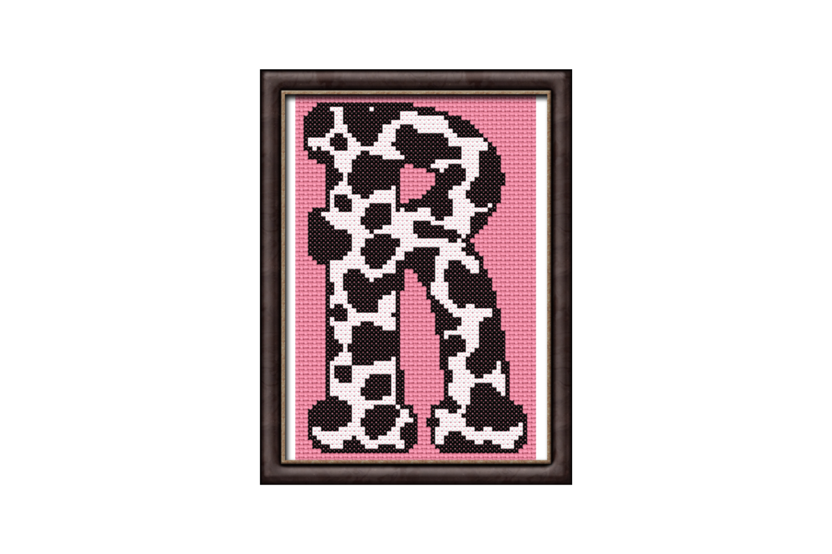 Cow Print R Monogram Cross Stitch