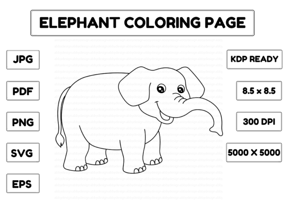 Elephant Coloring Page Isolated for Kids