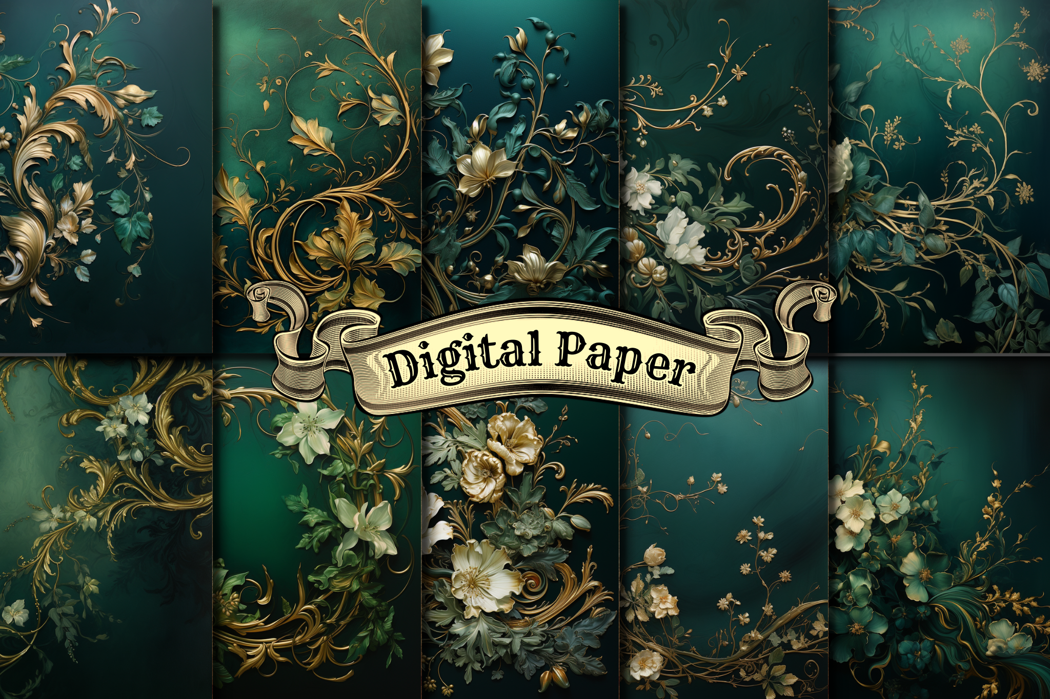 Green Floral Digital Pape Graphic by craftsmaker · Creative Fabrica