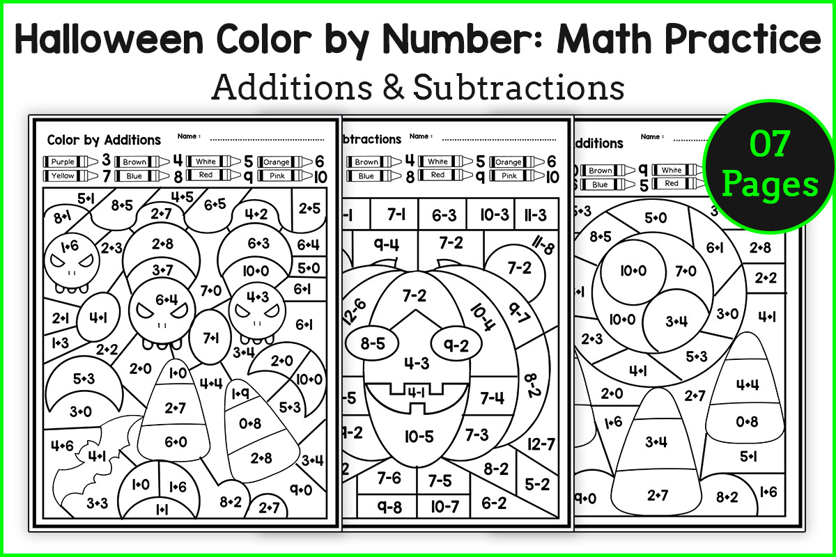 Realistic Color By Number Math Problems Halloween Color by Number: Math Practice Graphic by TheStudyKits ...