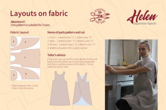 Japanese apron pattern A4 home printing layout