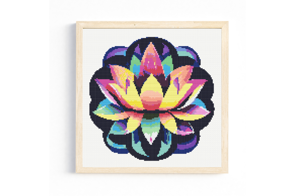 Large Rainbow Lotus Flower Cross Stitch