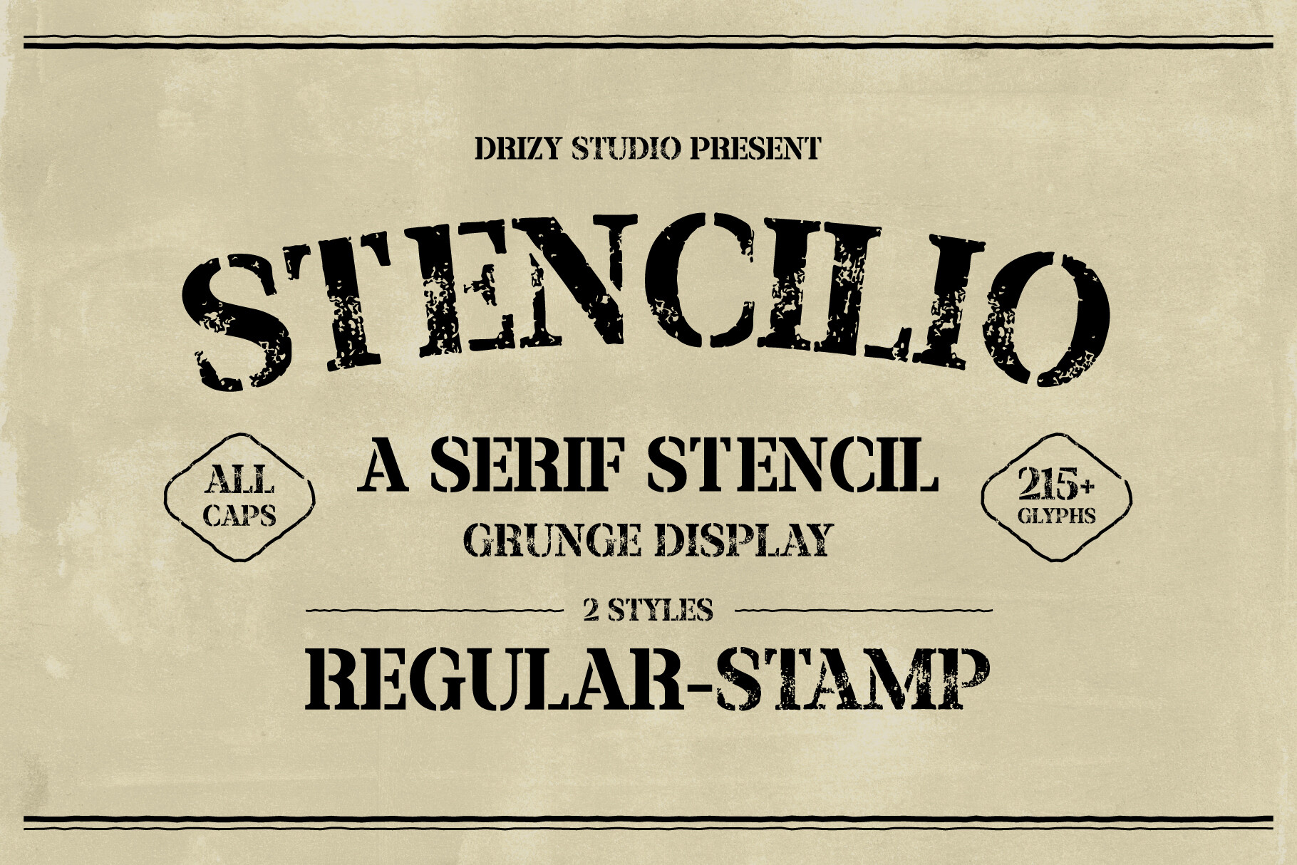 Stencilio preview, serif stencil with distressed stamp look