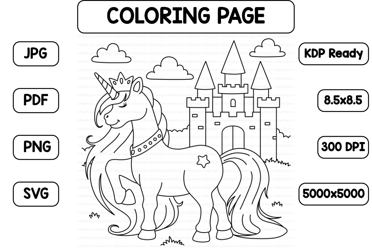 Unicorn Princess Coloring Page for Kids