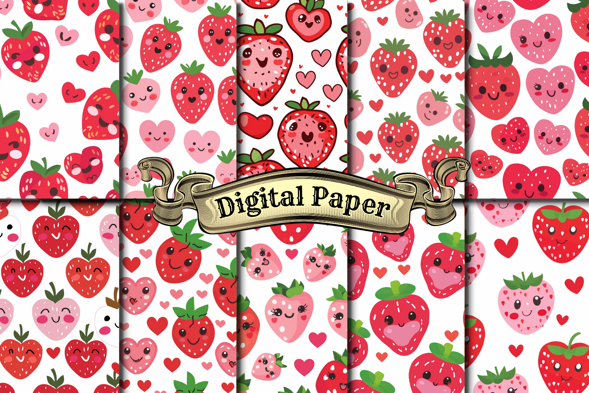 Cute Strawberry Digital Paper Graphic by craftsmaker · Creative Fabrica