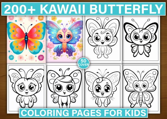200 Cute Kawaii Butterfly Coloring Pages