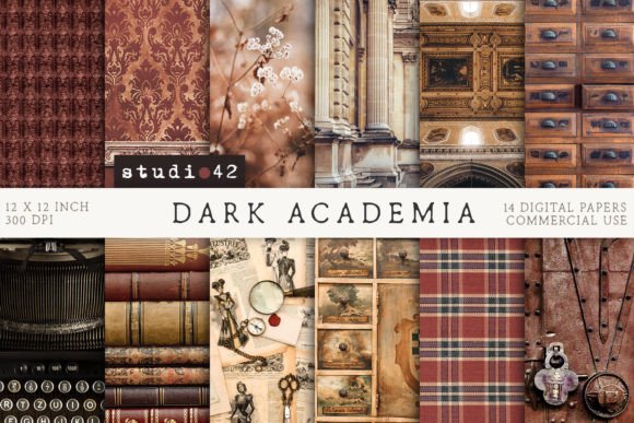 Dark Academia Digital Scrapbook Papers