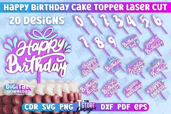 Happy Birthday Cake Topper Laser Bundle