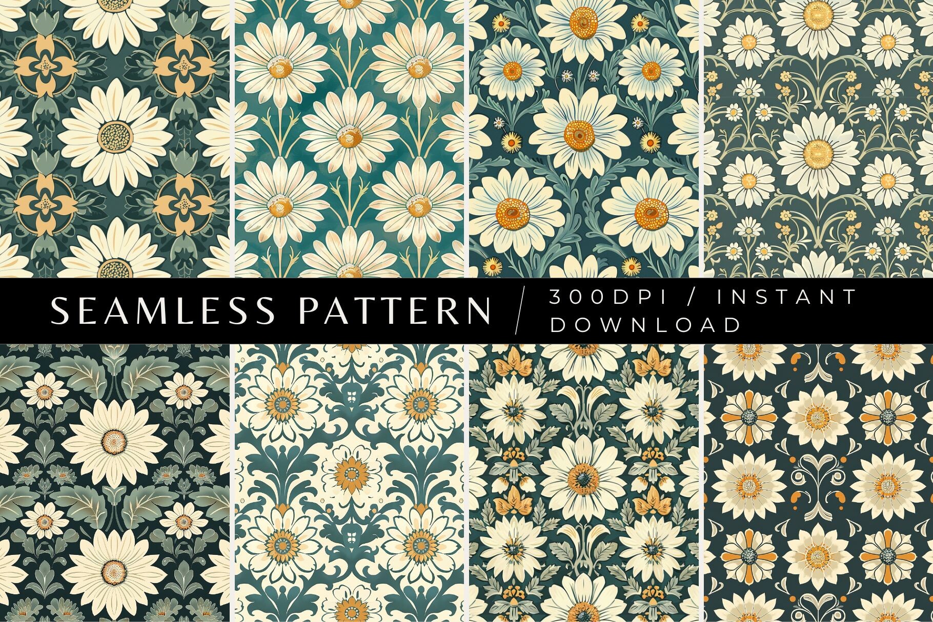 Retro Daisy Deco Seamless Patterns Graphic by Inknfolly · Creative Fabrica