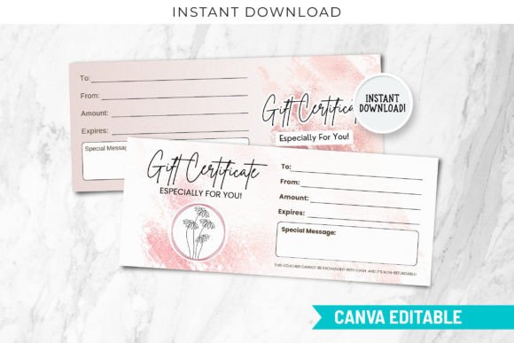 Rose Gold Printable Gift Card Canva Temp