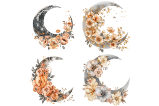 Watercolor Boho Floral Moon PNG Clipart Graphic by MashMashStickers ...