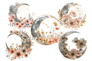 Watercolor Boho Floral Moon PNG Clipart Graphic by MashMashStickers ...