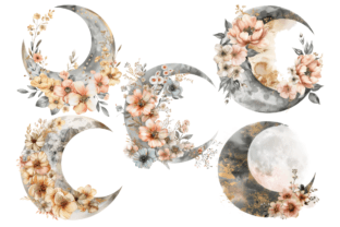 Watercolor Boho Floral Moon PNG Clipart Graphic by MashMashStickers ...