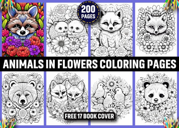 200 Animals in Flowers Coloring Pages