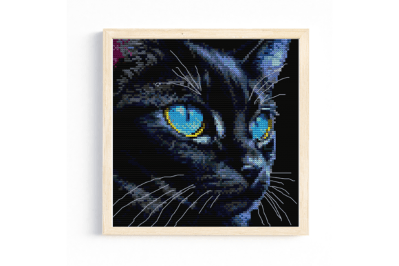 Blue Eyed Black Cat Cross Stitch Pattern