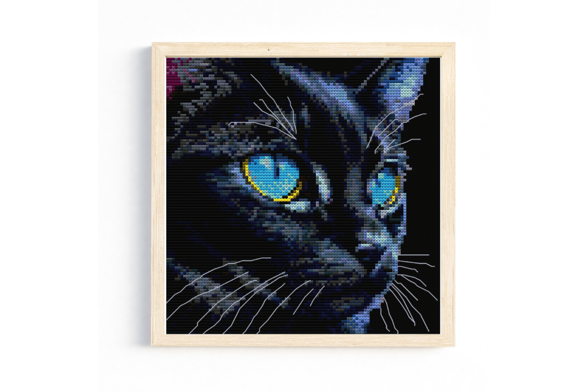 Blue Eyed Black Cat Cross Stitch Pattern