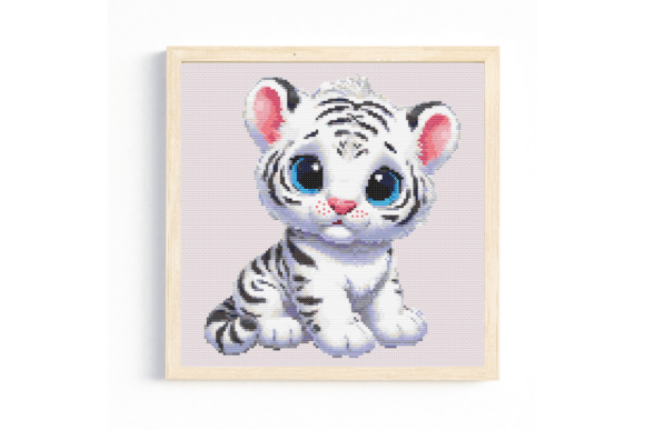 Cute Sitting White Tiger Cross Stitch