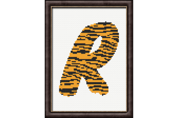 Tiger Print R Monogram Cross Stitch