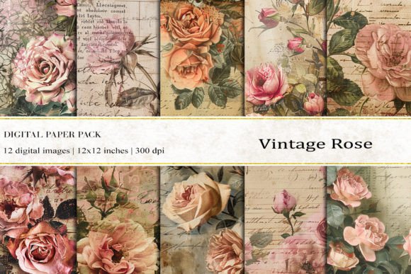 Vintage Rose Digital Papers