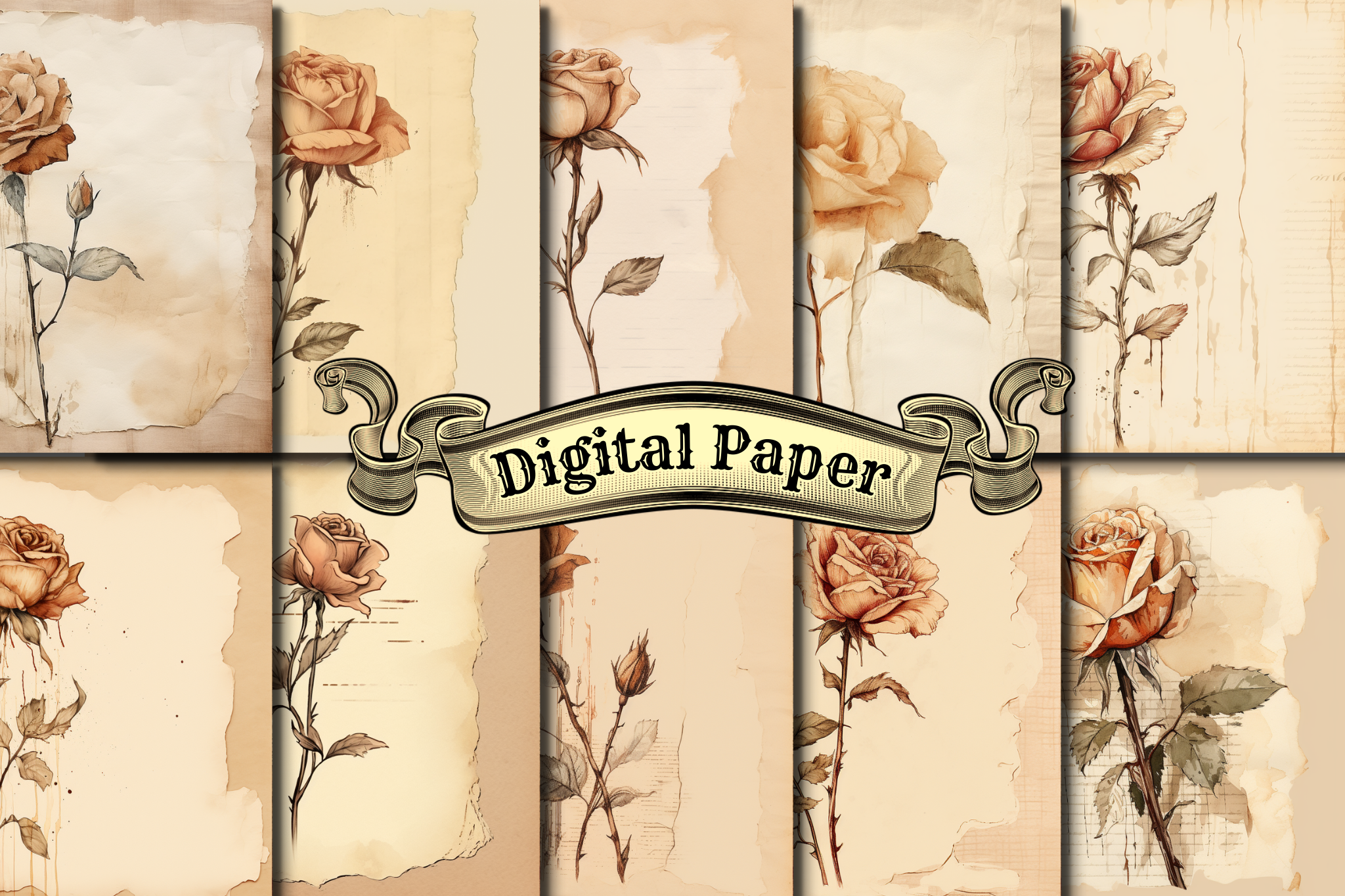 Vintage Roses Digital Paper Graphic by craftsmaker · Creative Fabrica