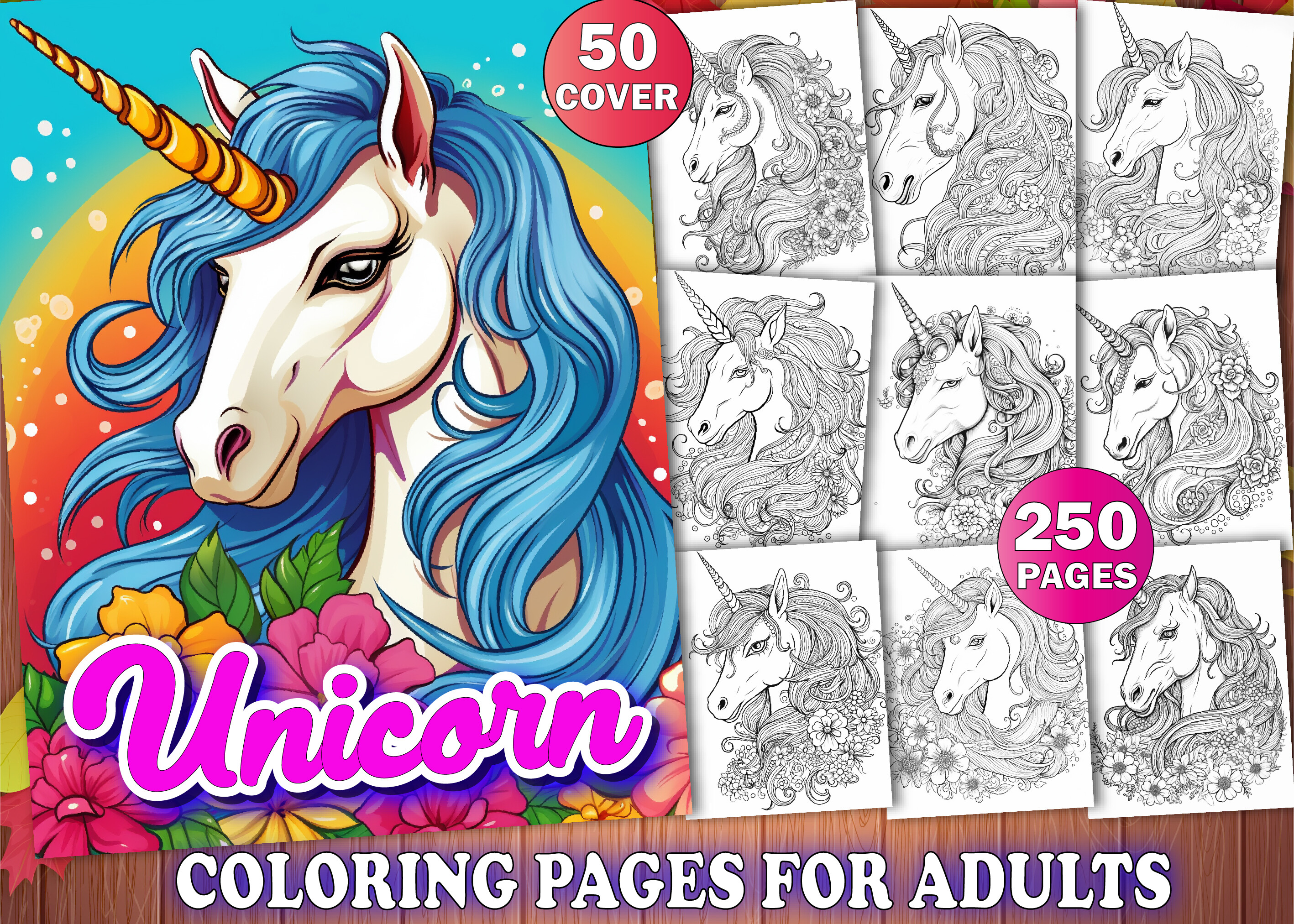 250 Unicorn Adult Coloring Pages for KDP Graphic by PLAY ZONE ...