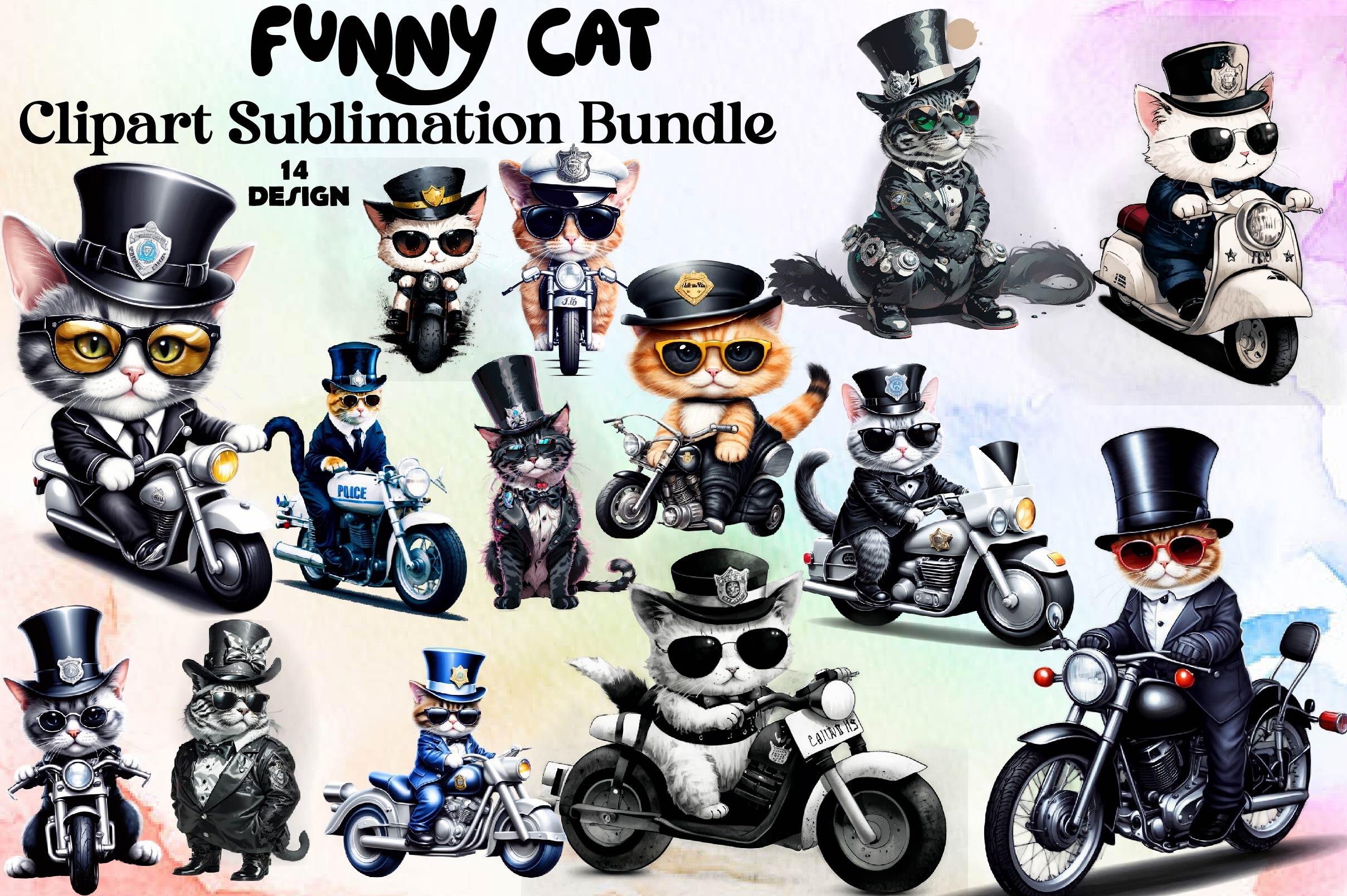 Funny Cat Sublimation Clipart Bundle Graphic by Bundle · Creative Fabrica