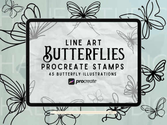 Line Art Butterfly Procreate Stamps