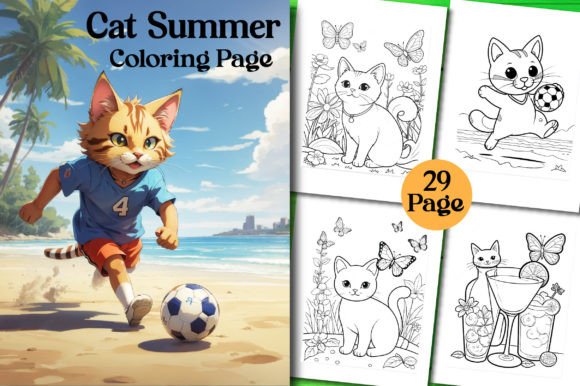 20 Summer Cat Coloring Book for Kids