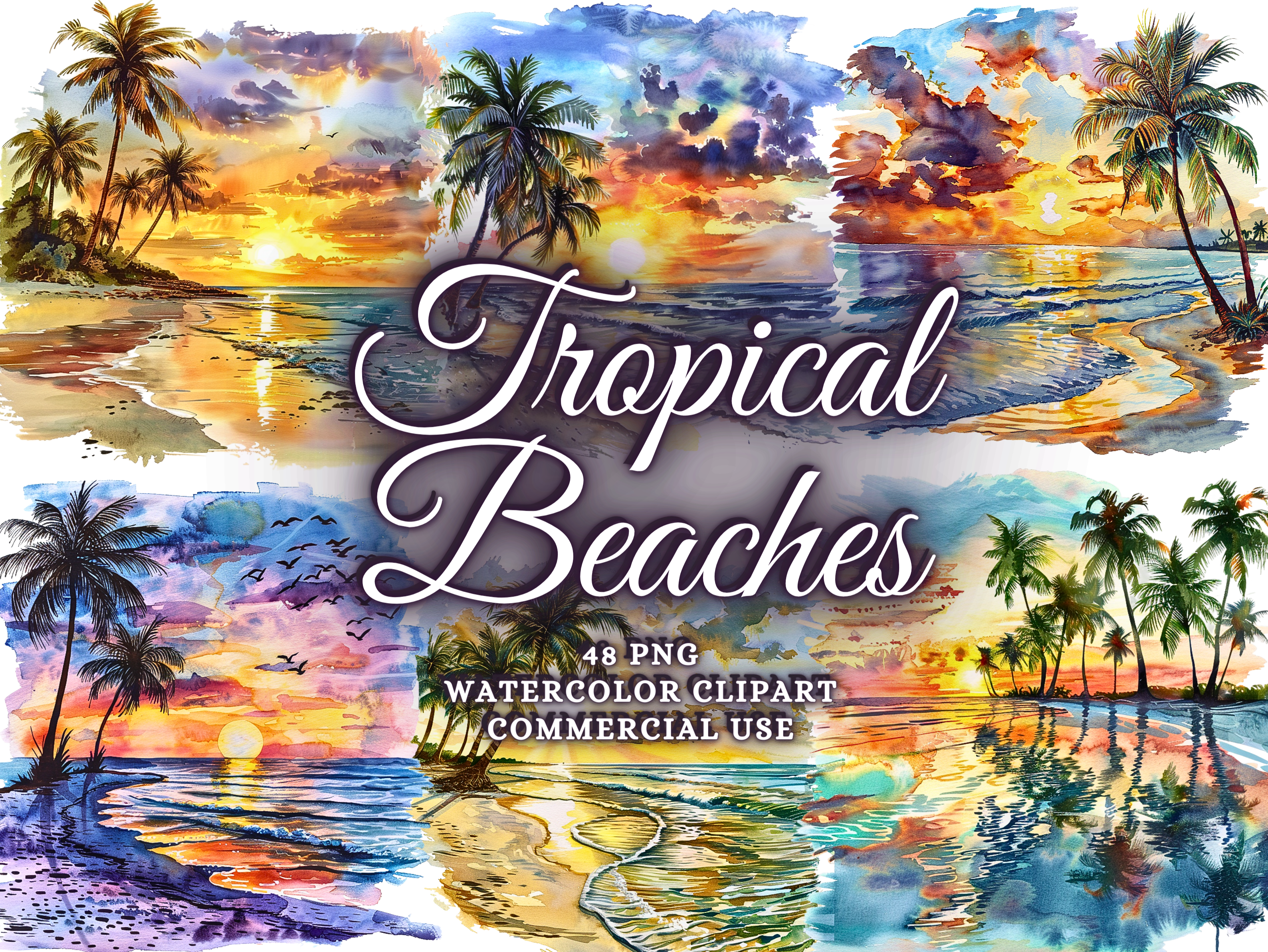 Summer Tropical Beach Clipart Png Bundle