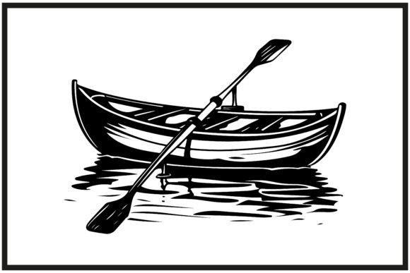 Silhouette of Rowboat with Oars Clipart Afbeelding Afdrukbare Illustraties Door N-paTTerN
