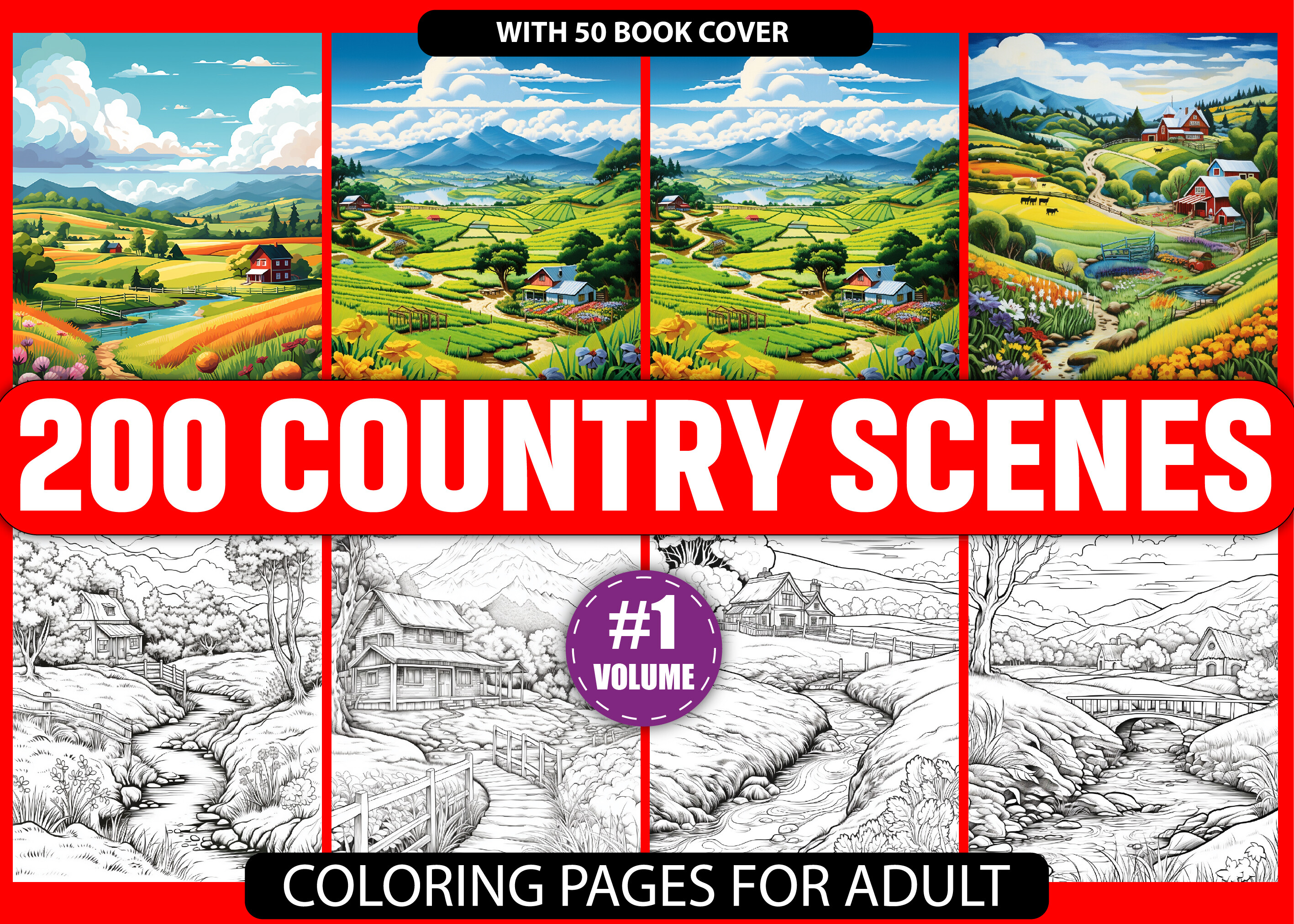 200 Country Scenes Coloring Pages - KDP Graphic by Simran Store ...