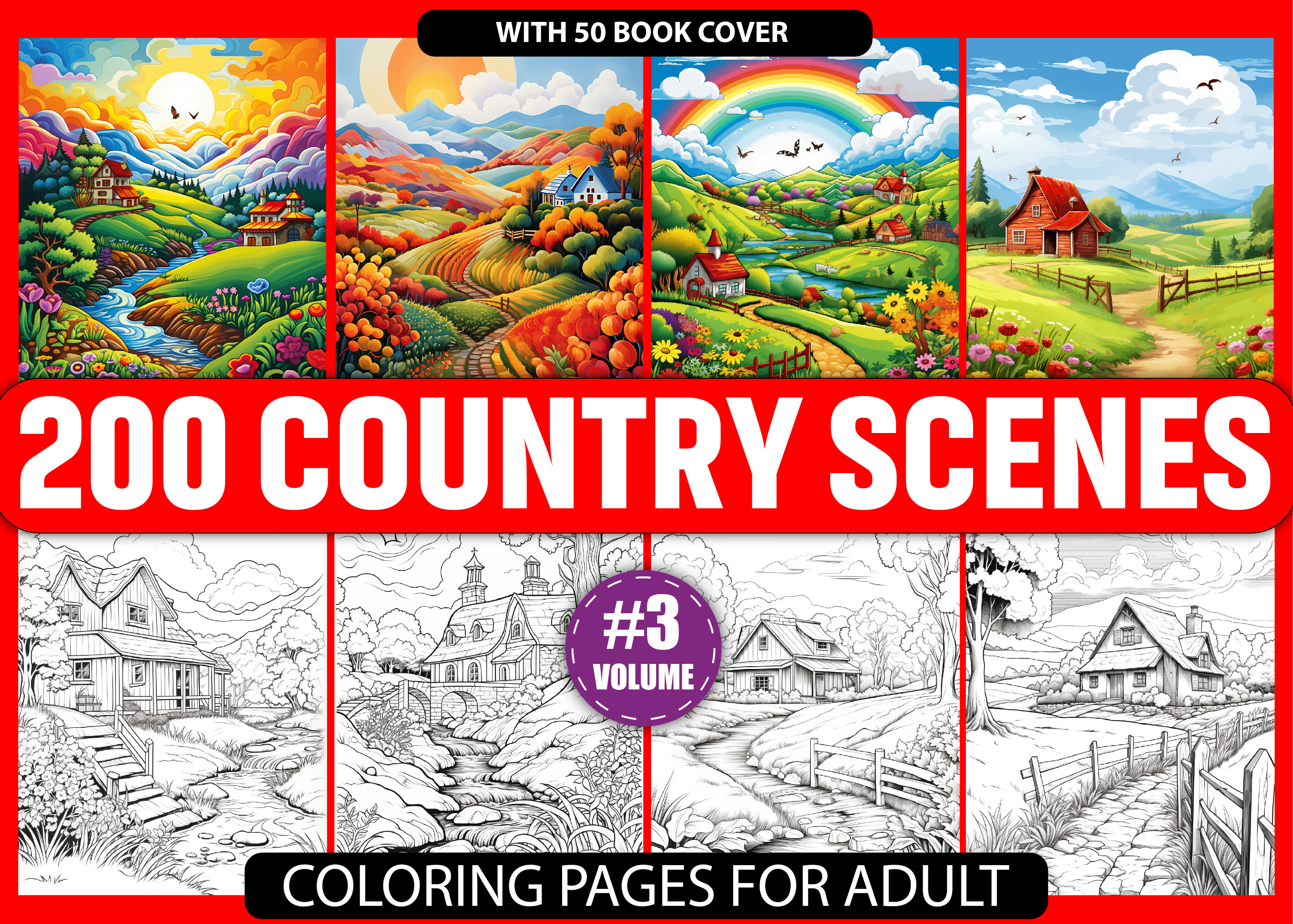 200 Country Scenes Coloring Pages - KDP Graphic by Simran Store ...
